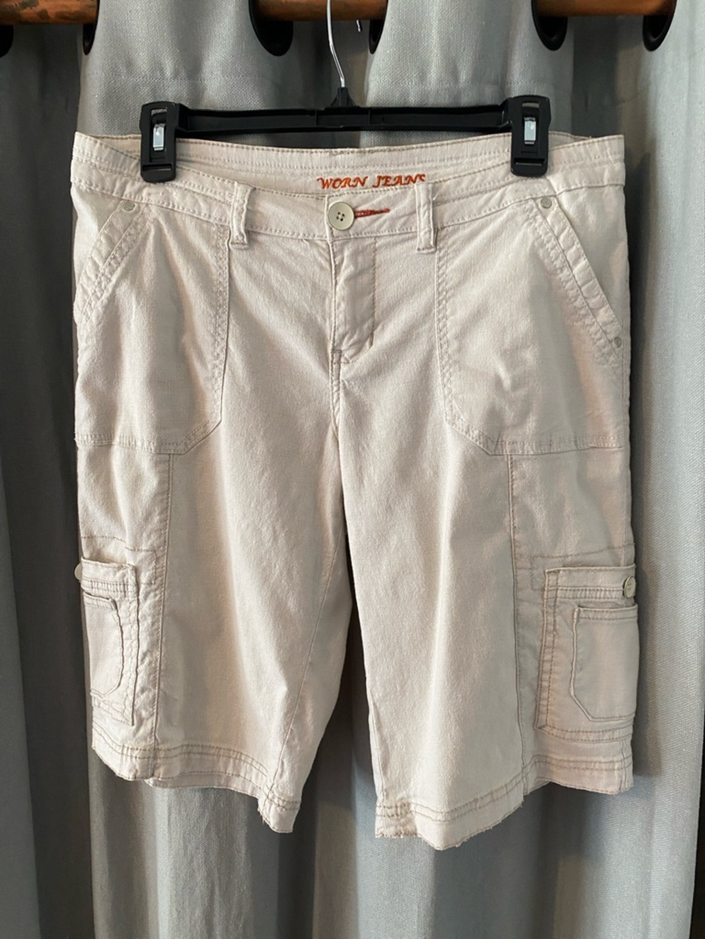 Worn Jeans Cream Cargo Shorts, Women’s Size 8